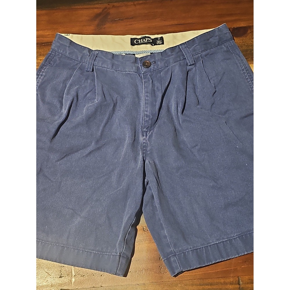 Chaps Men's Shorts Size 30 Blue Pleated Front 100% Cotton Classic Chino 0084